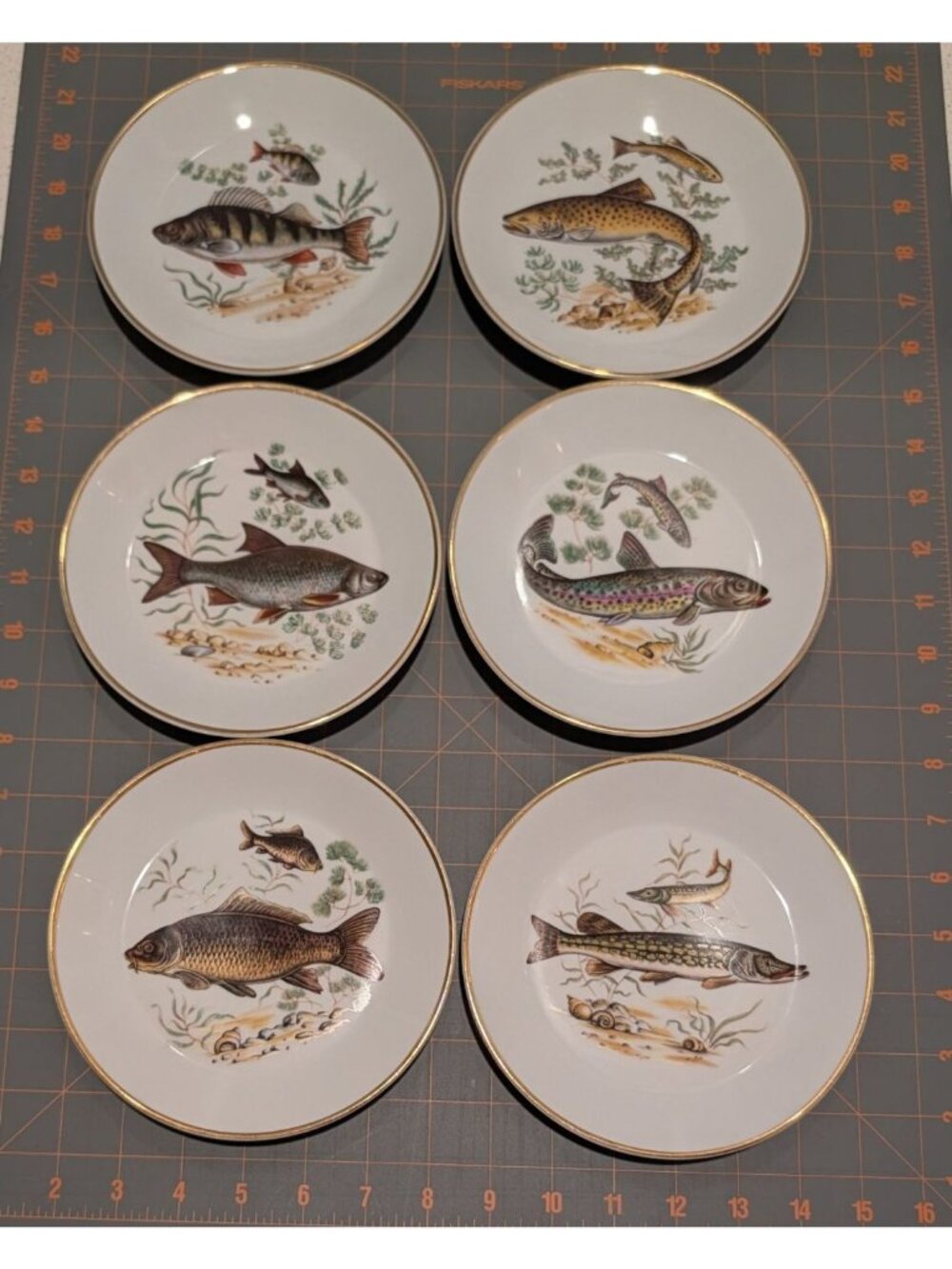 Vintage Naaman Israel Fish Platter 6 Plates Gold Trim Porcelain NAA2 Pike Fish - Picture 14 of 16